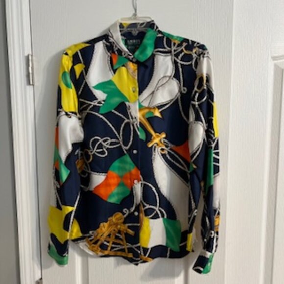 Rare Vintage Lauren Ralph Lauren 90's 100% Silk Shirt Blouse Button Down 10 - Picture 14 of 15